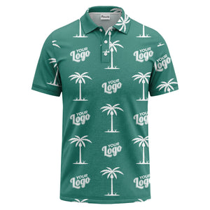 black gold palm trees & customizable logos graphic polo shirt