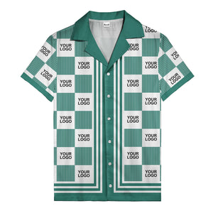 black white checkerboard barcode logo customizable hawaiian shirt
