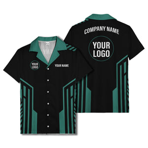 black white geometric stripe personalized logo circle hawaiian shirt