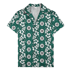 black & white hibiscus monstera custom logo hawaiian shirt for men
