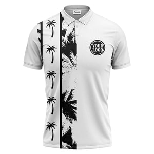 black white palm tree silhouette vertical stripe polo shirt for men