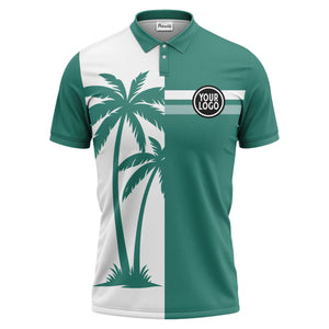 black white palm trees & stripes modern hawaiian polo shirt