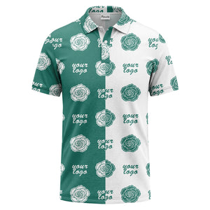 black white rose repeat custom logo monochrome polo shirt