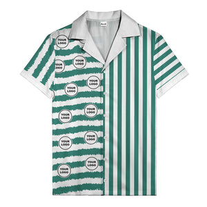 bold black-white stripe & circular logo hawaiian shirt
