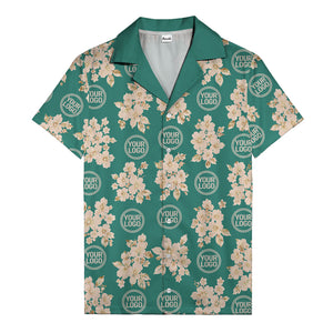 cream floral bouquets & gold circular logos watercolor hawaiian shirt