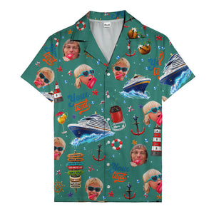 cruise ship faces & cocktail signs cartoon hawaiian shirt