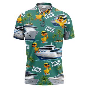 cruise ship & sunglasses ducks cartoon islands polo shirt for men