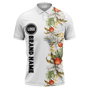 custom color tropical floral polo shirt | orchid & plumeria exotic all-over print