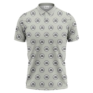 custom geometric circles logo polo shirt in red white black for men