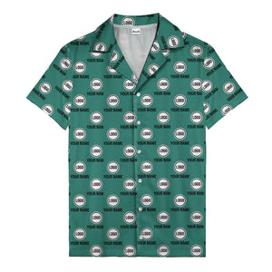 custom logo & name repeat pattern black hawaiian shirt for men