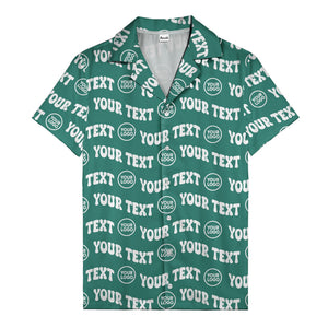 custom logo & repeat text black hawaiian shirt for men