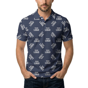 custom logo repeating text navy white hawaiian polo shirt for men