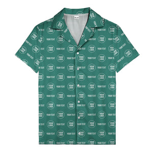 custom logo & text repeat pattern black hawaiian shirt for men