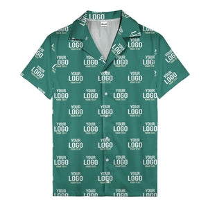 custom logo text repeat pattern black hawaiian shirt for men