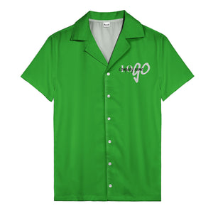 custom logo typography on solid black minimalist modern hawaiian shirt