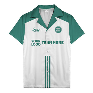 customizable black white bowling team logo & name hawaiian shirt for men