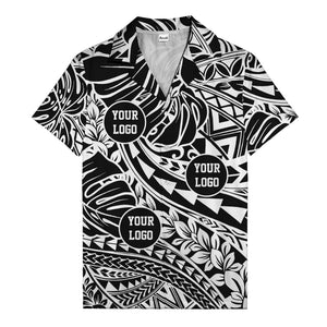 customizable logo circles pattern black hawaiian shirt for men