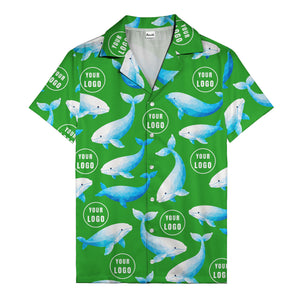 geometric beluga whales & custom logo circles hawaiian shirt for oceanic adventures