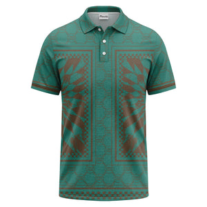 geometric palm leaves checkerboard border polo shirt
