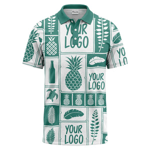 graphic pineapple & palm leaf repeat polo shirt for men