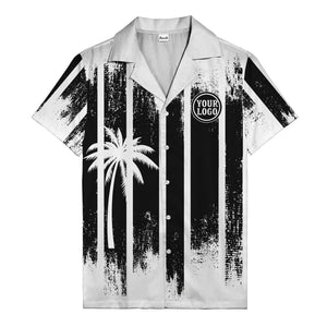 grunge monochrome palm tree silhouettes & stripe hawaiian shirt for men