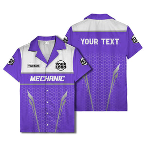 hexagon mechanic logo grid hawaiian shirt for automotive pros