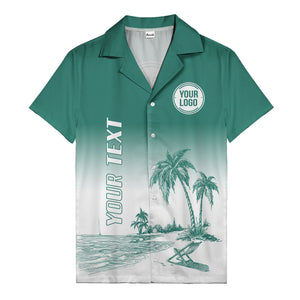 monochrome island scene palm trees & beach chair hawaiian shirt
