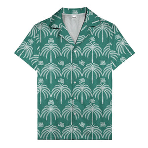 monochrome palm tree & custom logo repeat hawaiian shirt for men