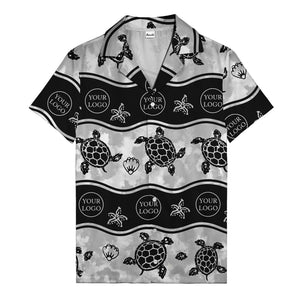 monochrome sea turtles & starfish repeat pattern hawaiian shirt for men