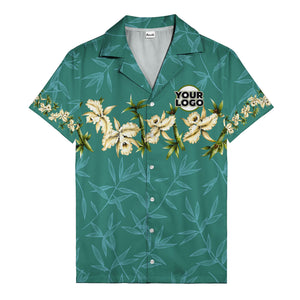 orchid & bamboo photoreal black hawaiian shirt