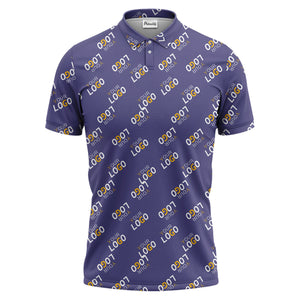 repeating gold logo hawaiian polo shirt with custom text overlay
