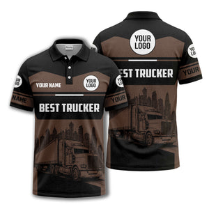 semi-truck cityscape graphic polo shirt for trucker pride