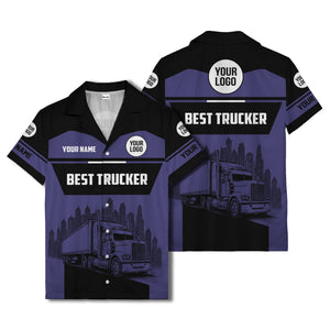 semi-truck cityscape hawaiian shirt for road-warrior professionals
