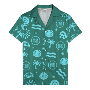 silver palm trees seashells sun waves vintage cartoon hawaiian shirt