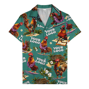 surfing roosters riding waves aloha hawaiian shirt with surfboards