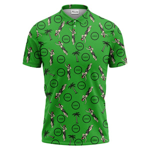 vintage hula dancers & palm trees black hawaiian polo shirt for men