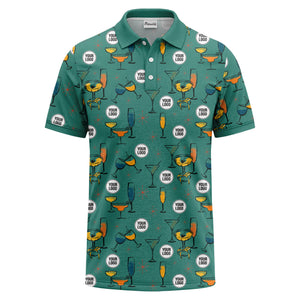 vintage illustrated martini & champagne glasses repeat polo shirt for men