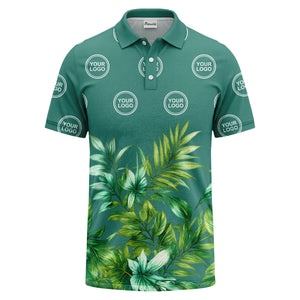 watercolor exotic ferns & logo circle polo shirt