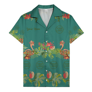 watercolor flamingo palm tropical flowers black hawaiian shirt