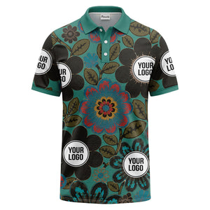 watercolor floral burst and olive leaves polo shirt for men