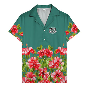 watercolor hibiscus & leaf aloha hawaiian shirt for men
