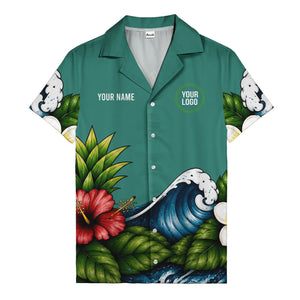 watercolor ocean waves hibiscus blooms palm leaf hawaiian shirt for men