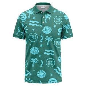 watercolor palm trees seashells waves polo shirt for beach vacation