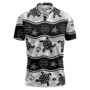 wavy band sea turtles starfish monochrome polo shirt for men