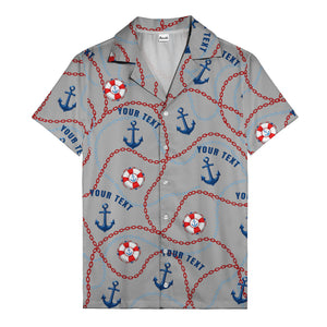 anchors lifebuoys chain link pattern nautical hawaiian shirt