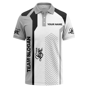 arrow repeat geometric logo & text custom polo shirt