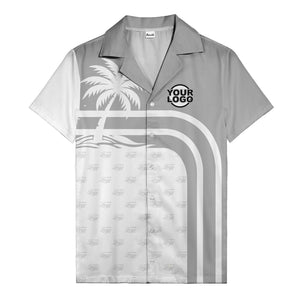 black and white palm trees curved stripes hawaiian shirt