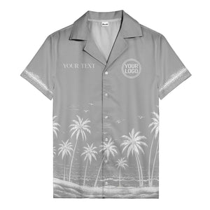 black and white palm trees & seagulls coastal scene hawaiian shirt
