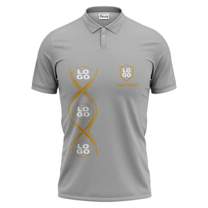 black gold infinity spiral shield team name graphic polo shirt for men