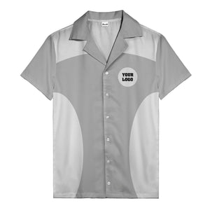 black silver geometric bowling hawaiian shirt with custom logo patch